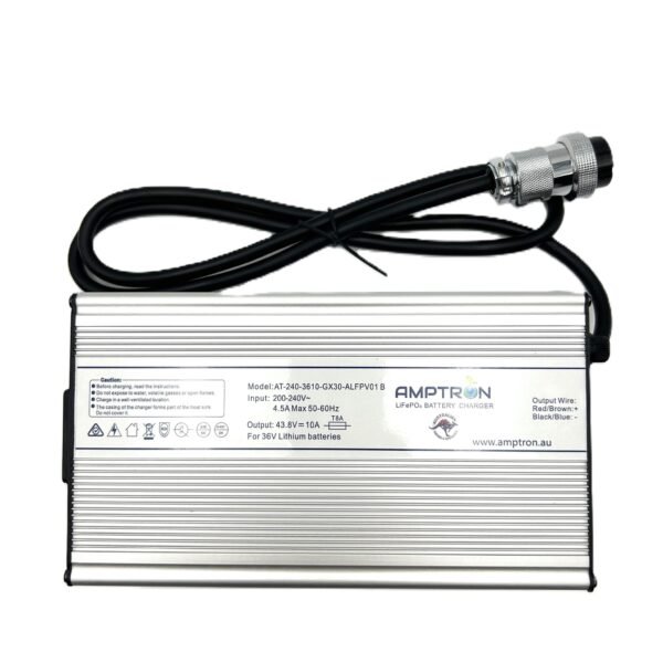 AMPTRON AC-DC 36V 10A Lithium ​LiFePO4 Battery Charger C/W GX30 round Din Plug - Image 2