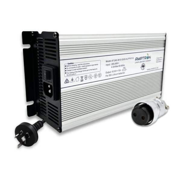 AMPTRON AC-DC 36V 10A Lithium ​LiFePO4 Battery Charger C/W GX30 round Din Plug - Image 3