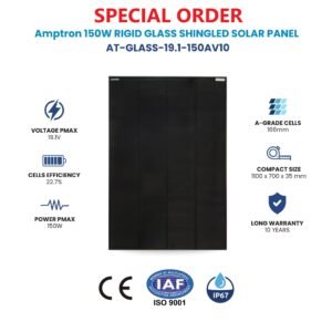 150W 12V Rigid Glass Shingled Solar Panel – For Tight spaces