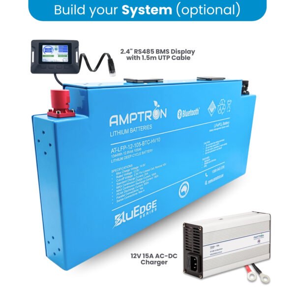 Amptron BluEdge 12V 105Ah 180A LiFePO4 Lithium Blade Battery – Deep Cycle with Bluetooth, RS485 & CAN Bus - Image 6