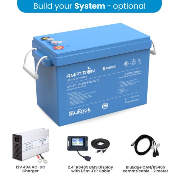 Amptron BluEdge 12V 200Ah 200A LiFePO4 Lithium Battery – Deep Cycle Smart Battery with Bluetooth, RS485 & CAN Bus - Image 4