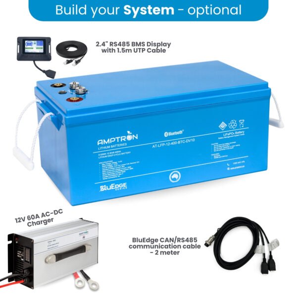 Amptron BluEdge 12V 400Ah 300A LiFePO4 Lithium Battery – Deep Cycle with Bluetooth, RS485 & CAN Bus - Image 3