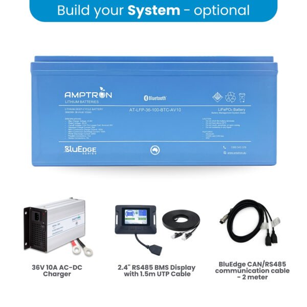 AMPTRON BluEdge 36V 100Ah 100A LiFePO4 Lithium Battery – Deep Cycle Smart Battery with 6000+ Cycles, Bluetooth, RS485, CAN Bus & IP67 Rating - Image 4