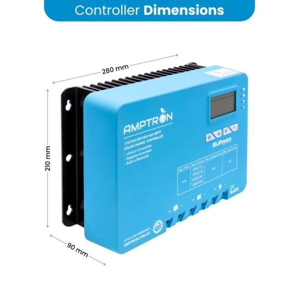 AMPTRON 60A 12V/24V/36V/48V AM MPPT Solar charge controller – with built-in Bluetooth – Lithium compatible - Image 2