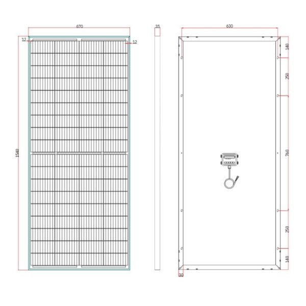 200W 12V Glass Perc Half Mono-crystalline Solar panel, 35mm Black Aluminium Framed Panel with Aerodynamic Mounting Kit - Image 2
