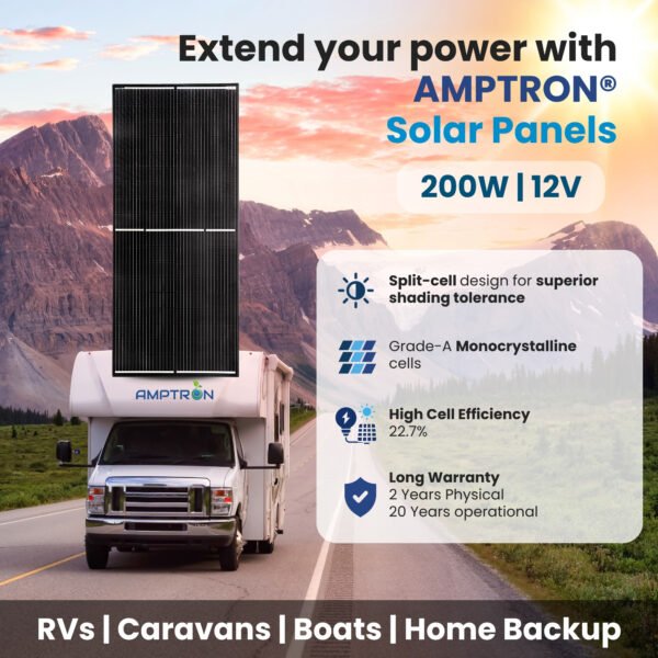 AMPTRON 200W 12V High Shade Tolerance Glass Perc Half Mono-crystalline Solar panel for RVs, Caravans, Campers, Boats & Off-Grid Homes and Mounting Brackets - Image 8