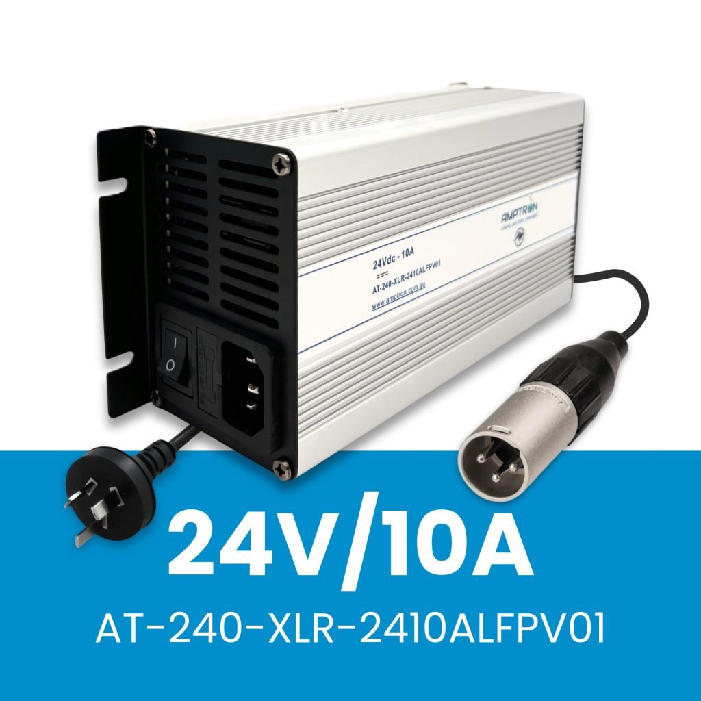 AC-DC 24V 10A Lithium ​LiFePO4 Battery Charger C/W XLR Round Din Plug