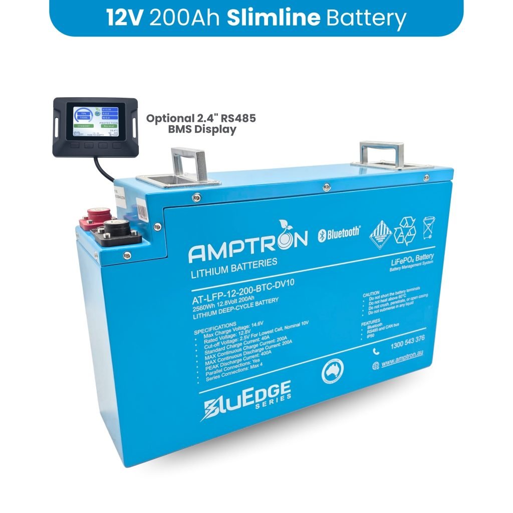 12V 200Ah/200A Continuous Discharge BluEdge SLIMLINE LiFePO4 Battery + Bluetooth + RS485