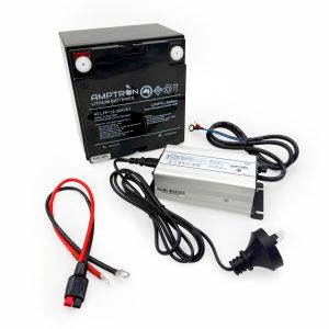12v 30ah golf caddy and marine electronics battery kit with charger and mini anderson connector